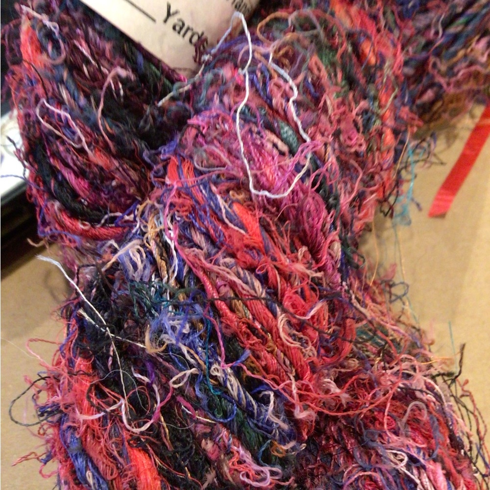 YARN Sari silk yarn recycled hand spun in Nepal. Knit, crochet, weave, rug.